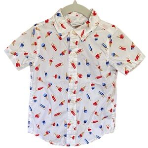 Janie And Jack Kids Ice Cream Print Button Down Shirt - White